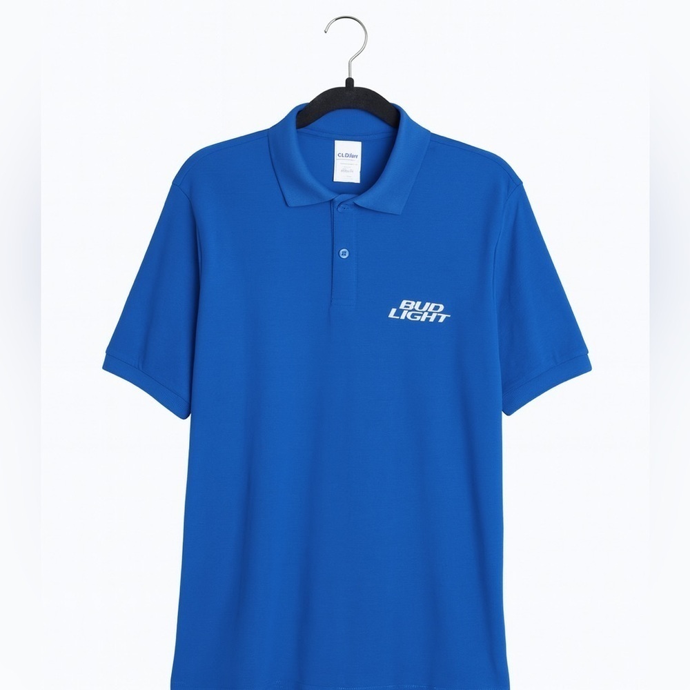 Bud Light Men's Anvil Size Medium Blue Mesh Tech Golf Polo Cotton/Polyester